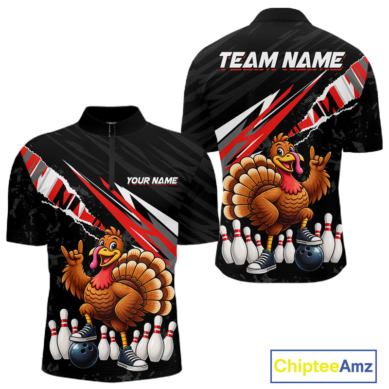 Custom Red Turkey Bowling Shirts For Men, Thanksgiving Bowling Team Jerseys for Bowler HNT595