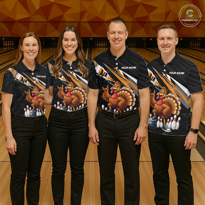 Custom Orange Turkey Bowling Shirts For Men, Thanksgiving Bowling Team Jerseys for Bowler HNT595