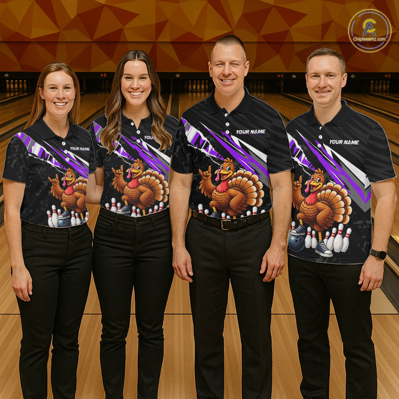 Custom Purple Turkey Bowling Shirts For Women, Thanksgiving Bowling Team Jerseys for Bowler HNT595