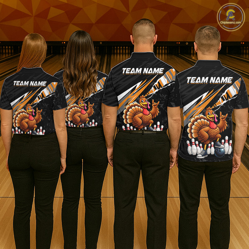Custom Orange Turkey Bowling Shirts For Women, Thanksgiving Bowling Team Jerseys for Bowler HNT595