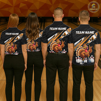 Custom Orange Turkey Bowling Shirts For Men, Thanksgiving Bowling Team Jerseys for Bowler HNT595