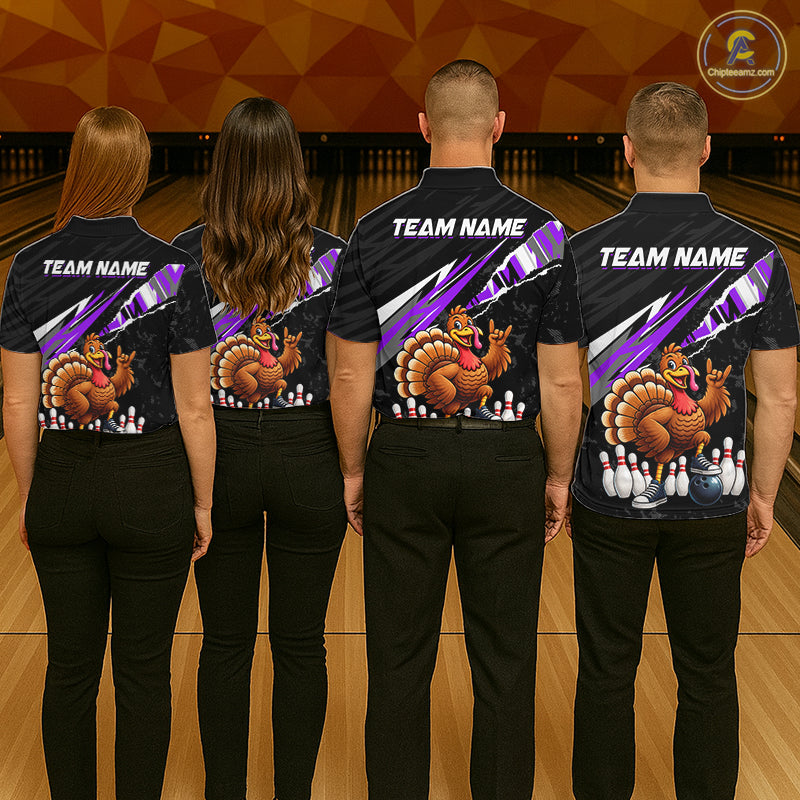 Custom Purple Turkey Bowling Shirts For Women, Thanksgiving Bowling Team Jerseys for Bowler HNT595