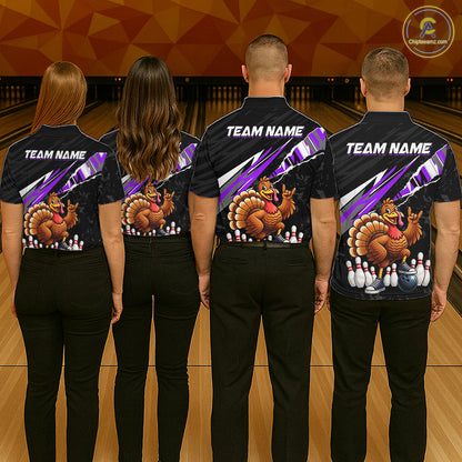 Custom Purple Turkey Bowling Shirts For Women, Thanksgiving Bowling Team Jerseys for Bowler HNT595