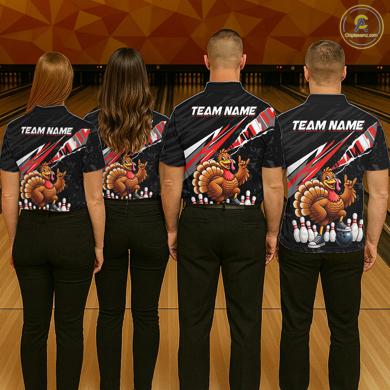 Custom Red Turkey Bowling Shirts For Women, Thanksgiving Bowling Team Jerseys for Bowler HNT595