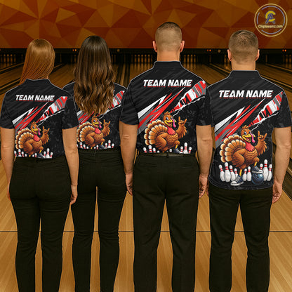 Custom Red Turkey Bowling Shirts For Women, Thanksgiving Bowling Team Jerseys for Bowler HNT595