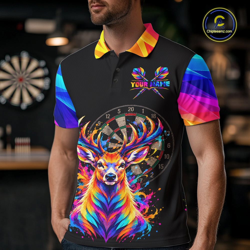 Colorful Deer Dartboard Custom Dart Shirts for Men Funny Dart Team Jerseys Polo & 1/4Zip NNT366