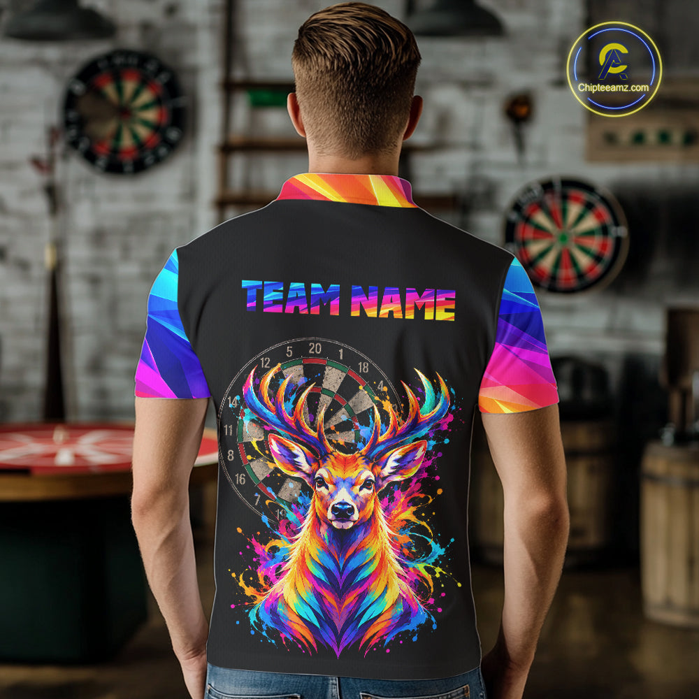 Colorful Deer Dartboard Custom Dart Shirts for Men Funny Dart Team Jerseys Polo & 1/4Zip NNT366