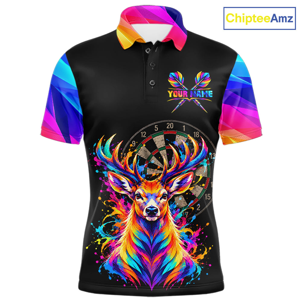 Colorful Deer Dartboard Custom Dart Shirts for Men Funny Dart Team Jerseys Polo & 1/4Zip NNT366