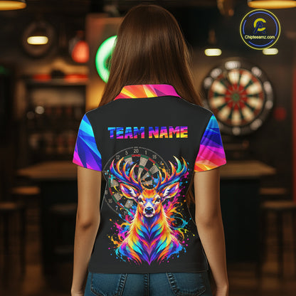 Colorful Deer Dartboard Custom Dart Shirts for Women Funny Dart Team Jerseys Polo & 1/4Zip NNT366