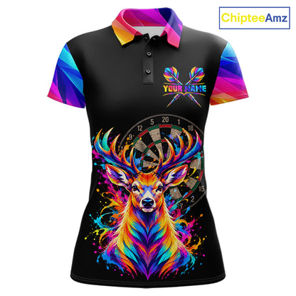 Colorful Deer Dartboard Custom Dart Shirts for Women Funny Dart Team Jerseys Polo & 1/4Zip NNT366