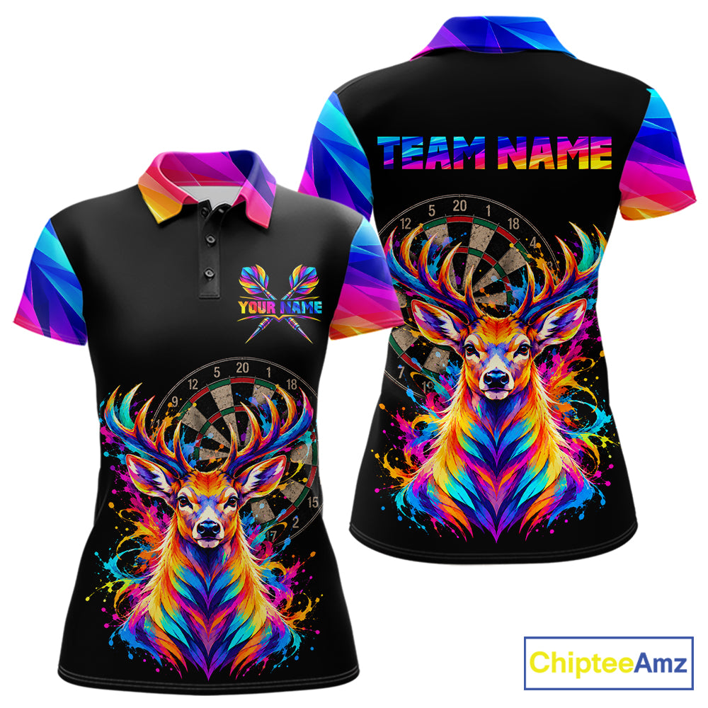 Colorful Deer Dartboard Custom Dart Shirts for Women Funny Dart Team Jerseys Polo & 1/4Zip NNT366