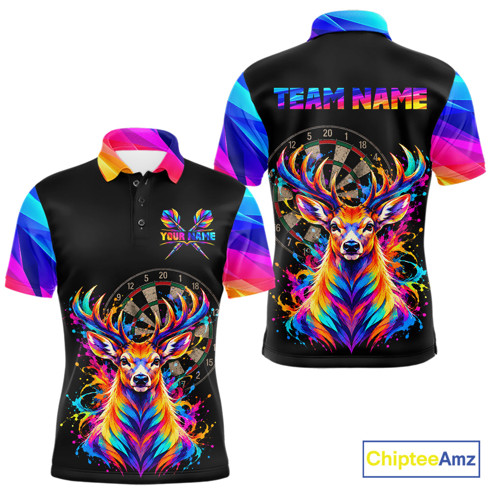 Colorful Deer Dartboard Custom Dart Shirts for Men Funny Dart Team Jerseys Polo & 1/4Zip NNT366