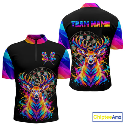 Colorful Deer Dartboard Custom Dart Shirts for Men Funny Dart Team Jerseys Polo & 1/4Zip NNT366