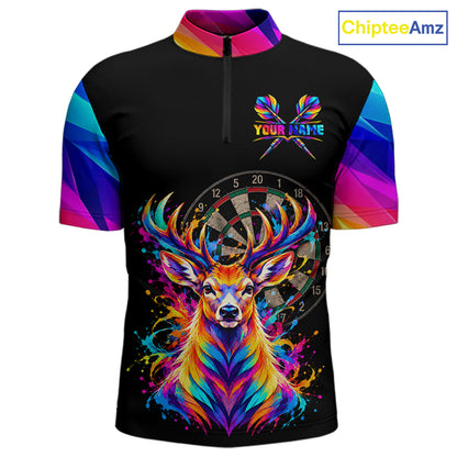 Colorful Deer Dartboard Custom Dart Shirts for Men Funny Dart Team Jerseys Polo & 1/4Zip NNT366