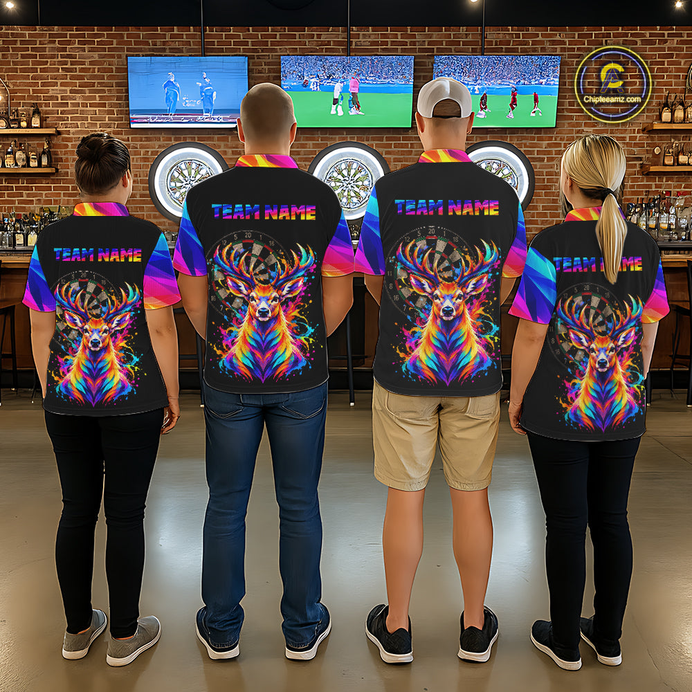 Colorful Deer Dartboard Custom Dart Shirts for Women Funny Dart Team Jerseys Polo & 1/4Zip NNT366