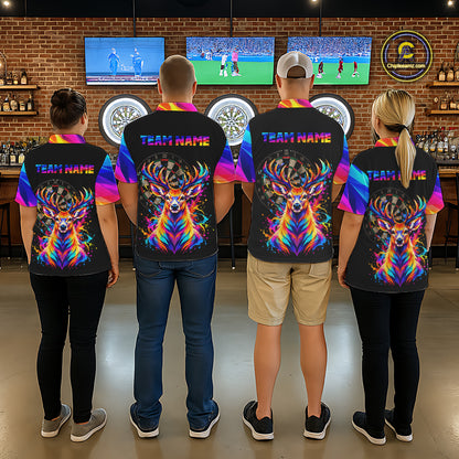 Colorful Deer Dartboard Custom Dart Shirts for Women Funny Dart Team Jerseys Polo & 1/4Zip NNT366