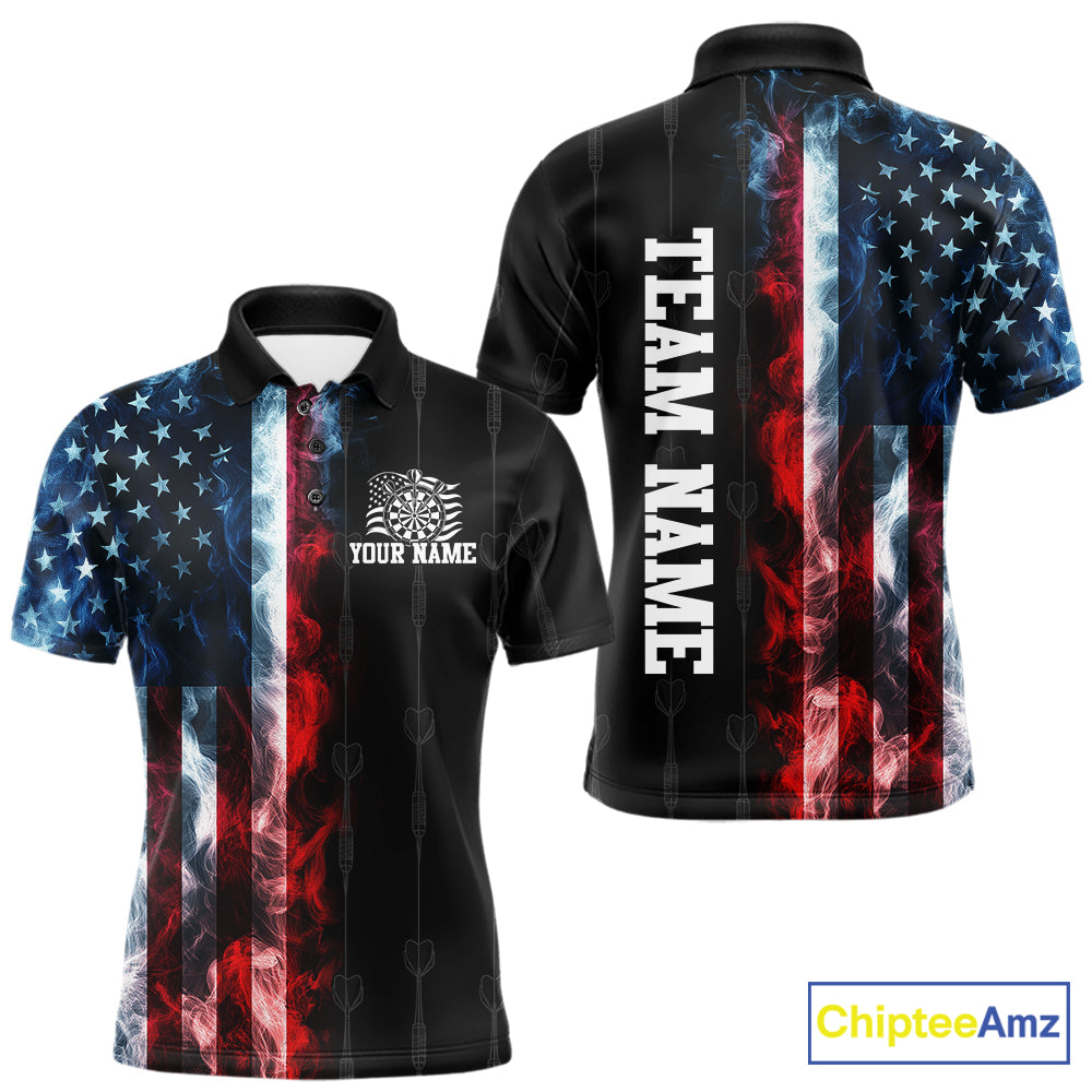 USA Flag Grunge Dartboard Custom Dart Shirts for Men Dart Team Jerseys Polo & 1/4 Zip NNT368