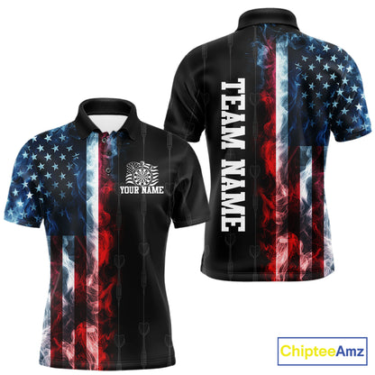 USA Flag Grunge Dartboard Custom Dart Shirts for Men Dart Team Jerseys Polo & 1/4 Zip NNT368