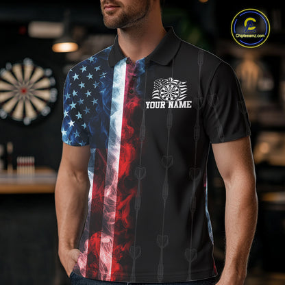 USA Flag Grunge Dartboard Custom Dart Shirts for Men Dart Team Jerseys Polo & 1/4 Zip NNT368