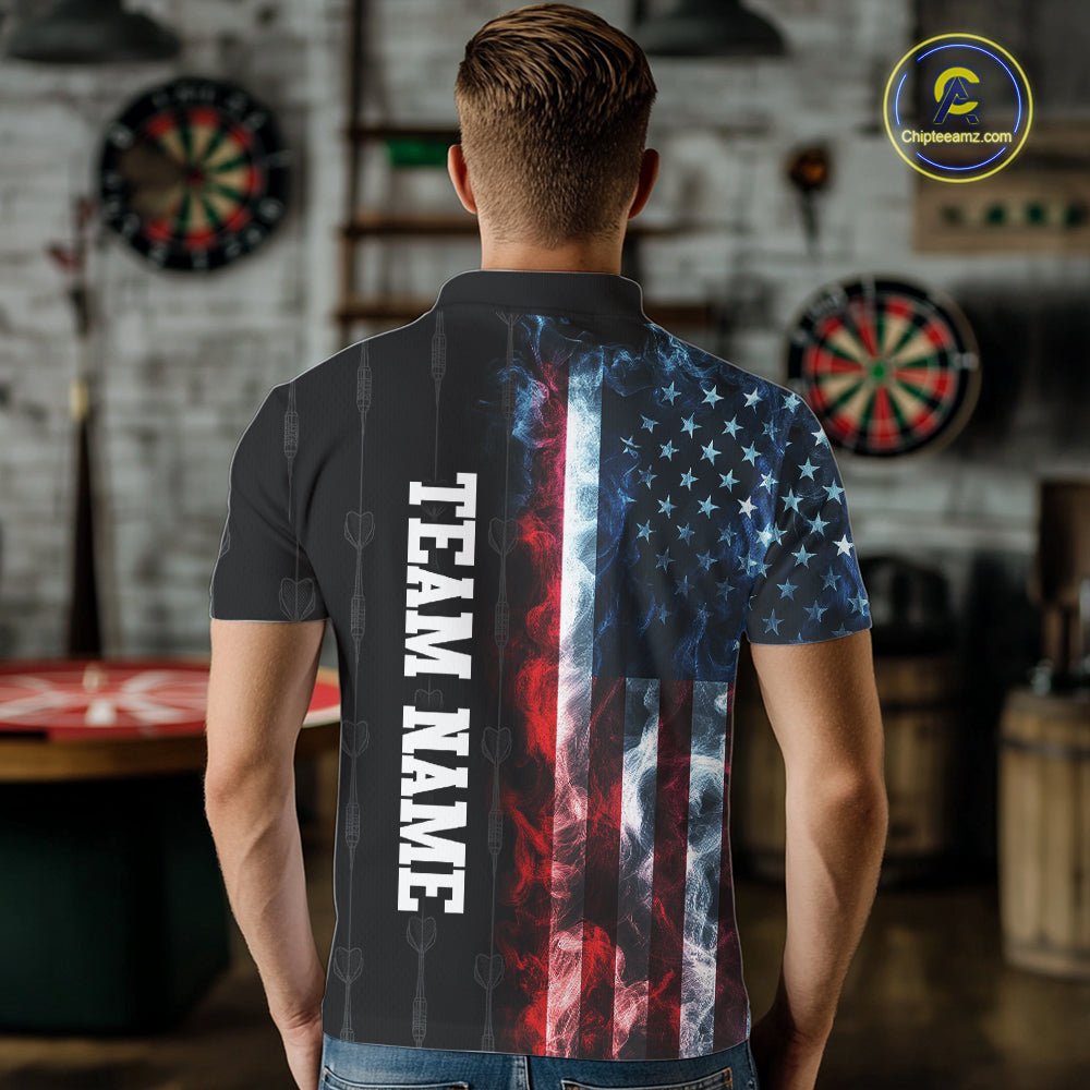 USA Flag Grunge Dartboard Custom Dart Shirts for Men Dart Team Jerseys Polo & 1/4 Zip NNT368