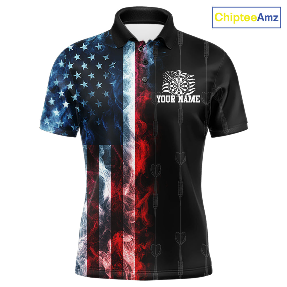 USA Flag Grunge Dartboard Custom Dart Shirts for Men Dart Team Jerseys Polo & 1/4 Zip NNT368