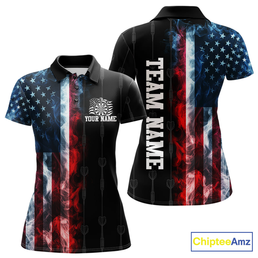 USA Flag Grunge Dartboard Custom Dart Shirts for Women Dart Team Jerseys Polo & 1/4 Zip NNT368