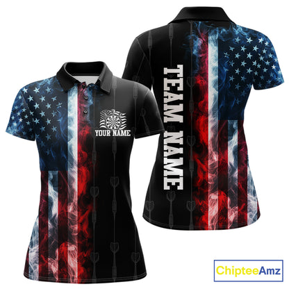 USA Flag Grunge Dartboard Custom Dart Shirts for Women Dart Team Jerseys Polo & 1/4 Zip NNT368