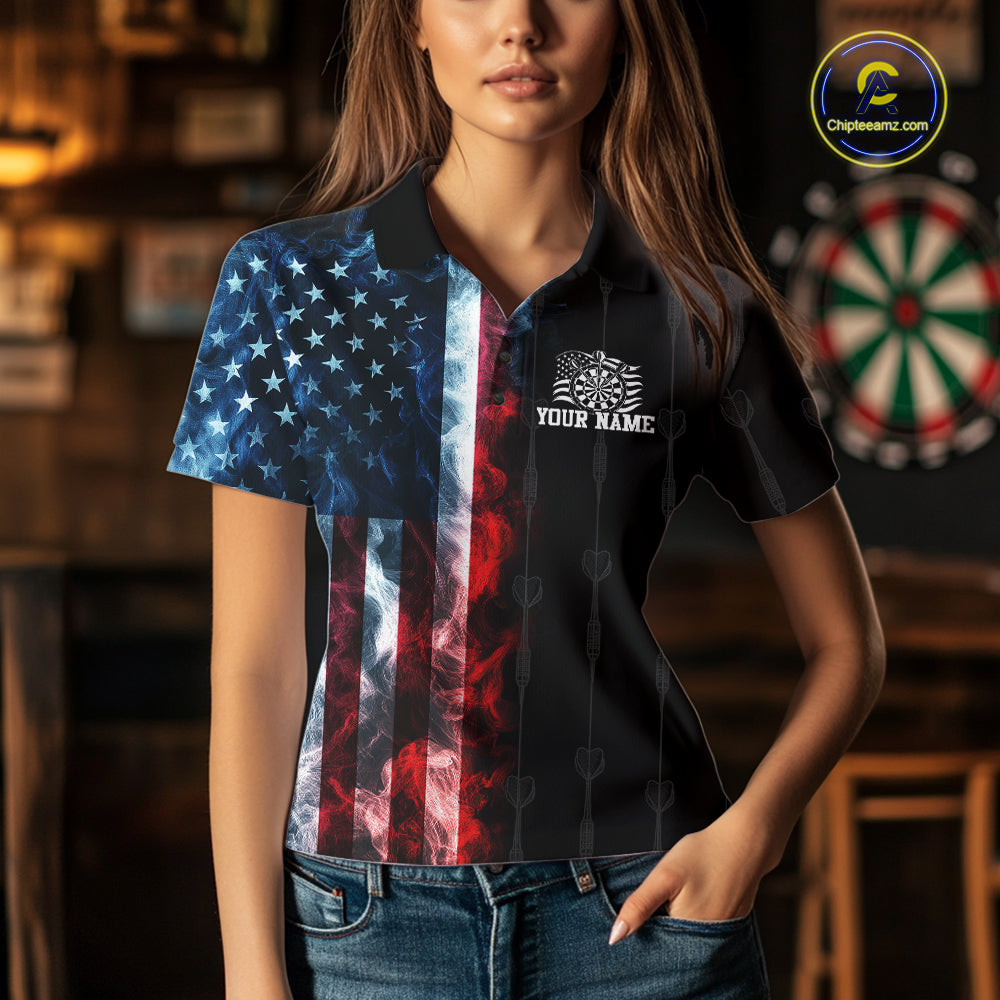 USA Flag Grunge Dartboard Custom Dart Shirts for Women Dart Team Jerseys Polo & 1/4 Zip NNT368