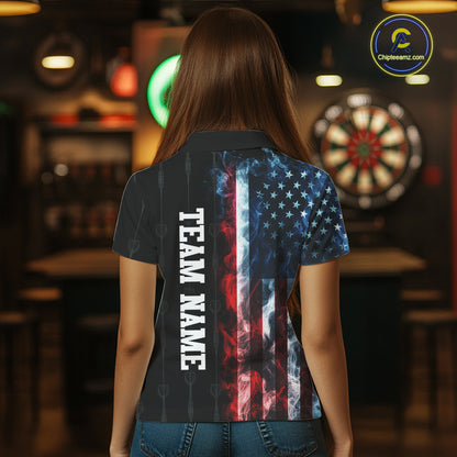 USA Flag Grunge Dartboard Custom Dart Shirts for Women Dart Team Jerseys Polo & 1/4 Zip NNT368