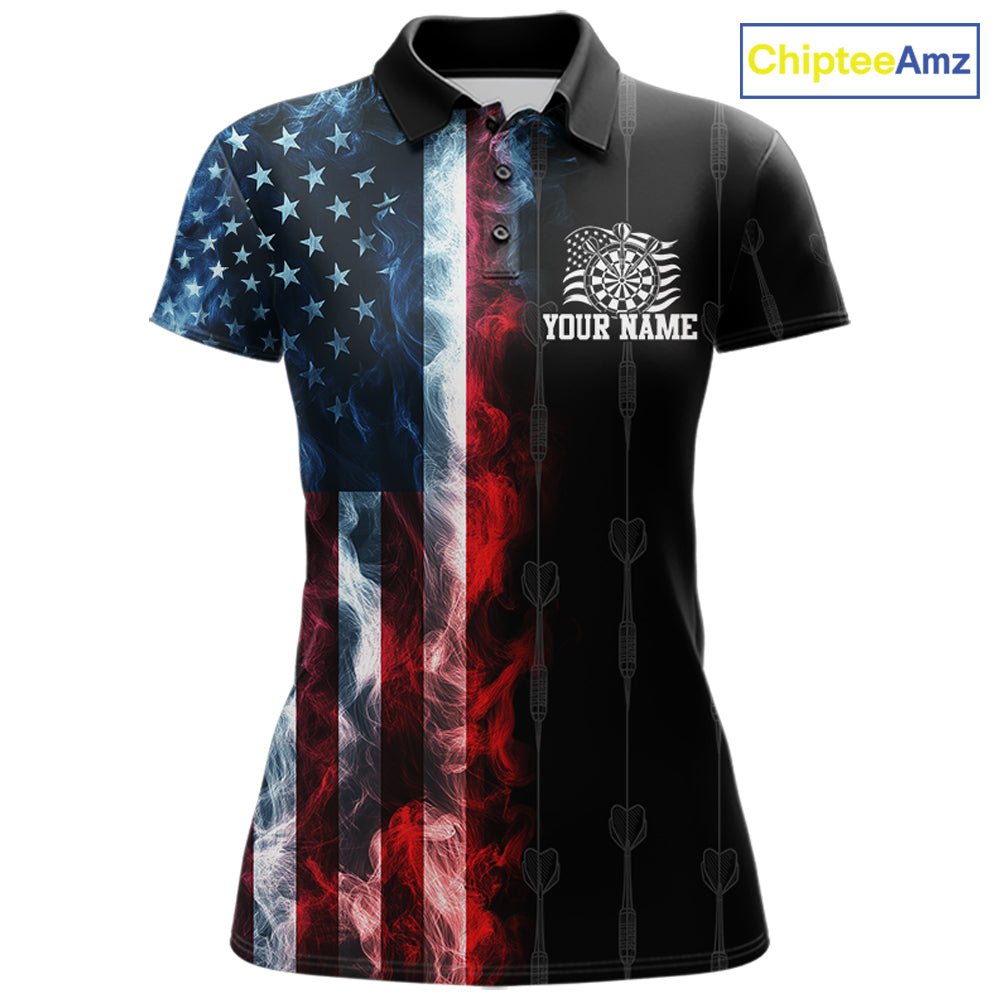 USA Flag Grunge Dartboard Custom Dart Shirts for Women Dart Team Jerseys Polo & 1/4 Zip NNT368