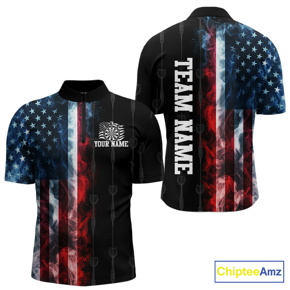 USA Flag Grunge Dartboard Custom Dart Shirts for Men Dart Team Jerseys Polo & 1/4 Zip NNT368