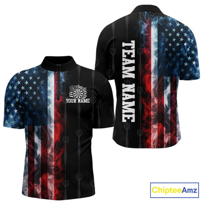 USA Flag Grunge Dartboard Custom Dart Shirts for Men Dart Team Jerseys Polo & 1/4 Zip NNT368