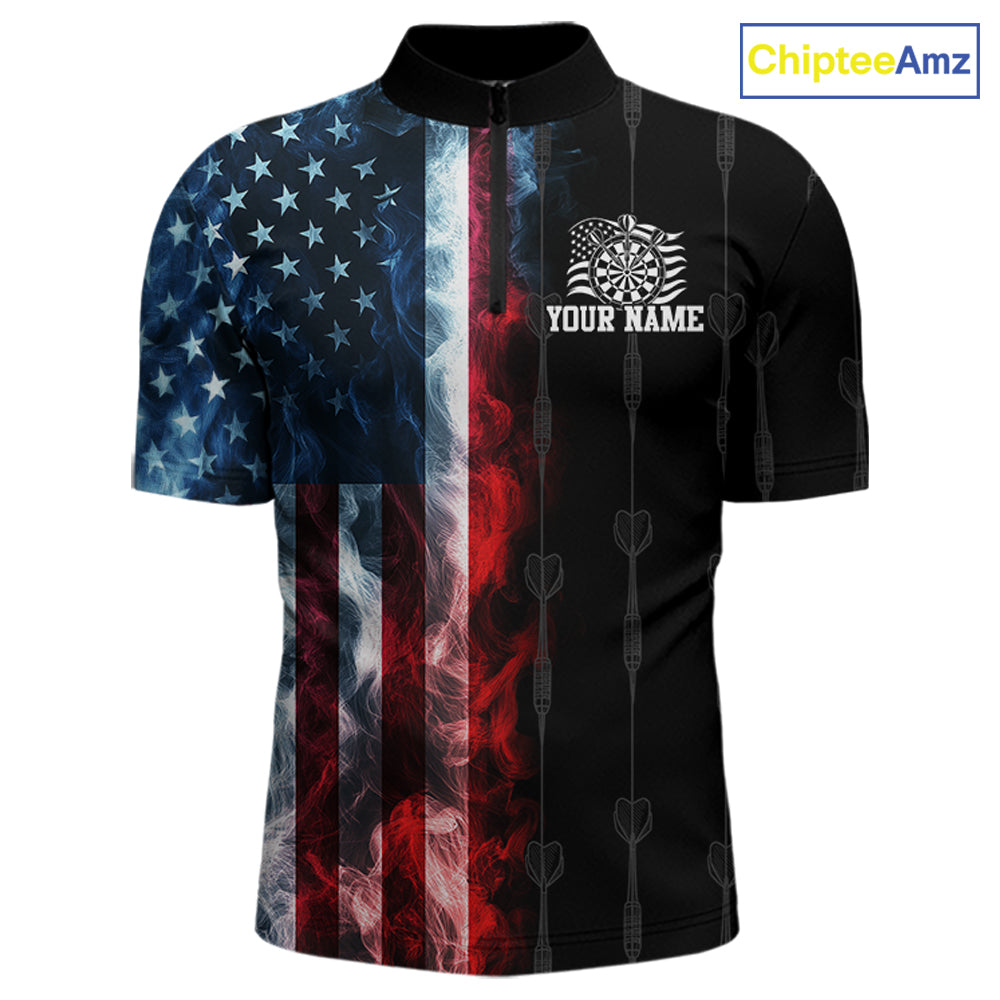 USA Flag Grunge Dartboard Custom Dart Shirts for Men Dart Team Jerseys Polo & 1/4 Zip NNT368