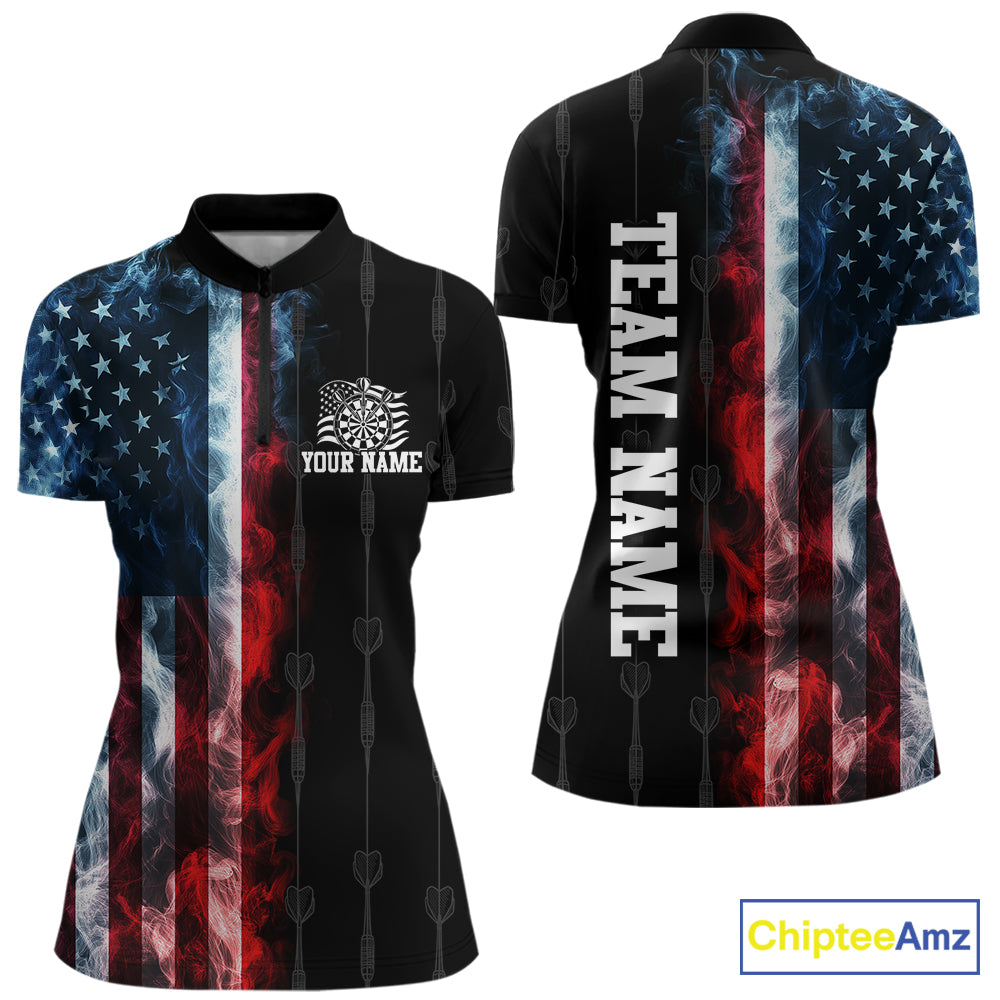 USA Flag Grunge Dartboard Custom Dart Shirts for Women Dart Team Jerseys Polo & 1/4 Zip NNT368
