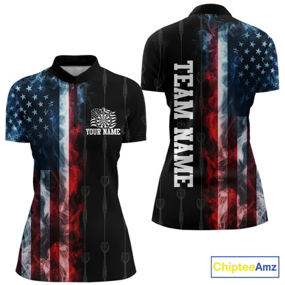 USA Flag Grunge Dartboard Custom Dart Shirts for Women Dart Team Jerseys Polo & 1/4 Zip NNT368