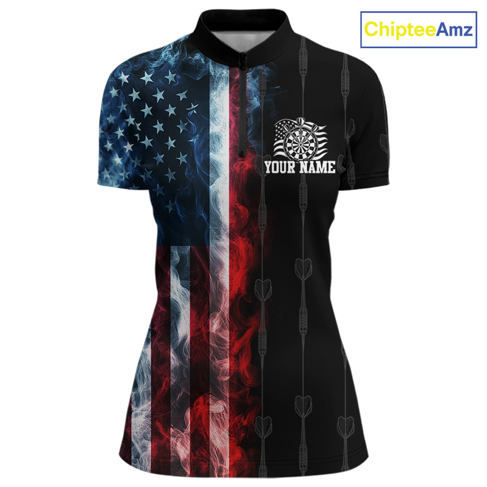 USA Flag Grunge Dartboard Custom Dart Shirts for Women Dart Team Jerseys Polo & 1/4 Zip NNT368