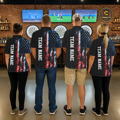 USA Flag Grunge Dartboard Custom Dart Shirts for Men Dart Team Jerseys Polo & 1/4 Zip NNT368