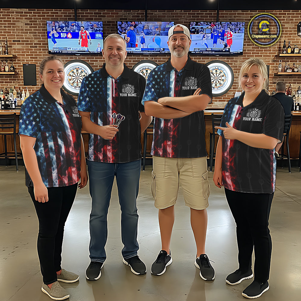 USA Flag Grunge Dartboard Custom Dart Shirts for Men Dart Team Jerseys Polo & 1/4 Zip NNT368