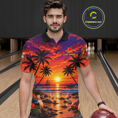 Custom Beach Sunset Bowling Team Jersey Bowling Shirts for Men Bowling Tournament for Bowler HNT665