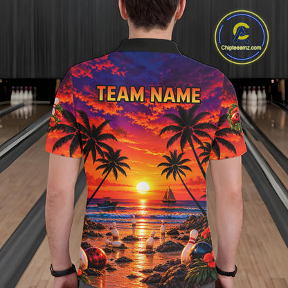 Custom Beach Sunset Bowling Team Jersey Bowling Shirts for Men Bowling Tournament for Bowler HNT665