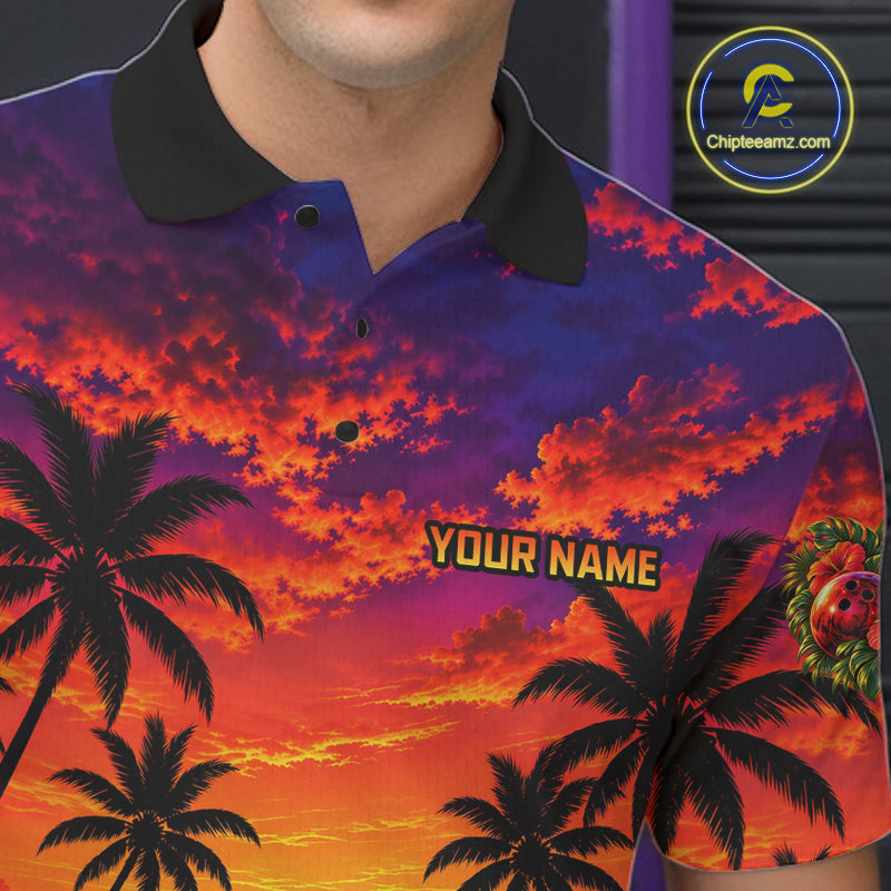 Custom Beach Sunset Bowling Team Jersey Bowling Shirts for Men Bowling Tournament for Bowler HNT665
