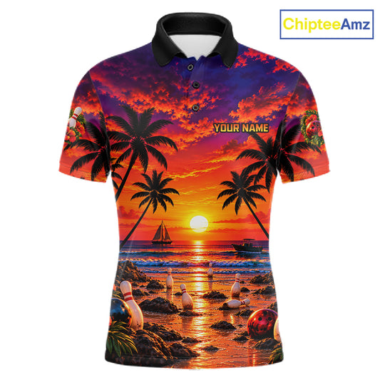 Custom Beach Sunset Bowling Team Jersey Bowling Shirts for Men Bowling Tournament for Bowler HNT665