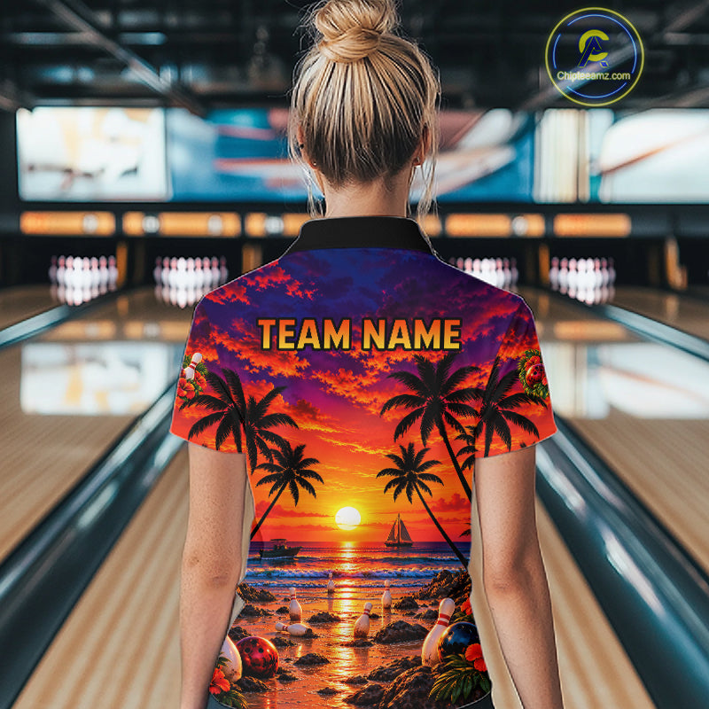 Custom Beach Sunset Bowling Team Jersey Bowling Shirts for Women Bowling Tournament for Bowler HNT665