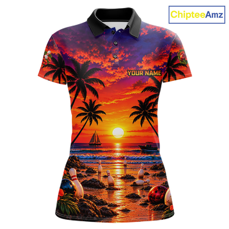 Custom Beach Sunset Bowling Team Jersey Bowling Shirts for Women Bowling Tournament for Bowler HNT665