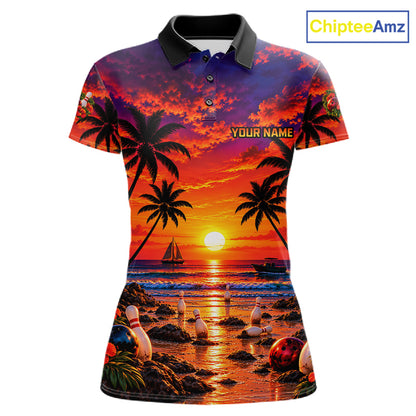 Custom Beach Sunset Bowling Team Jersey Bowling Shirts for Women Bowling Tournament for Bowler HNT665