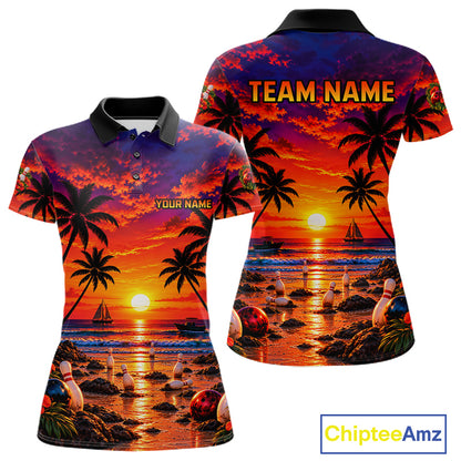 Custom Beach Sunset Bowling Team Jersey Bowling Shirts for Women Bowling Tournament for Bowler HNT665
