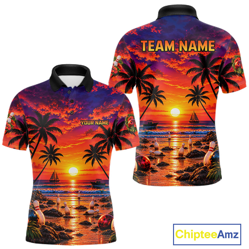 Custom Beach Sunset Bowling Team Jersey Bowling Shirts for Men Bowling Tournament for Bowler HNT665