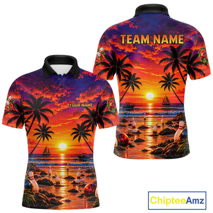 Custom Beach Sunset Bowling Team Jersey Bowling Shirts for Men Bowling Tournament for Bowler HNT665