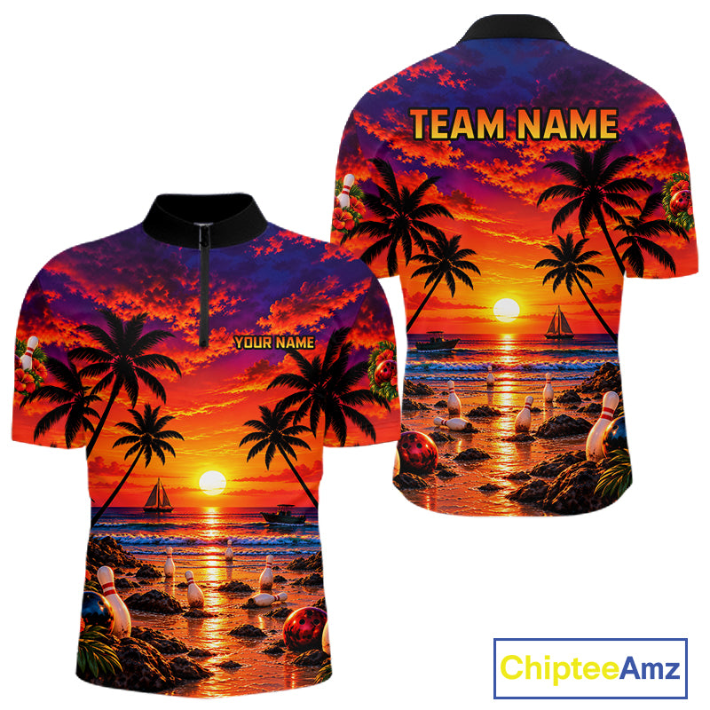 Custom Beach Sunset Bowling Team Jersey Bowling Shirts for Men Bowling Tournament for Bowler HNT665