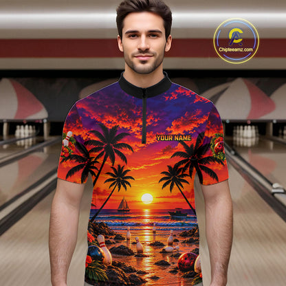Custom Beach Sunset Bowling Team Jersey Bowling Shirts for Men Bowling Tournament for Bowler HNT665